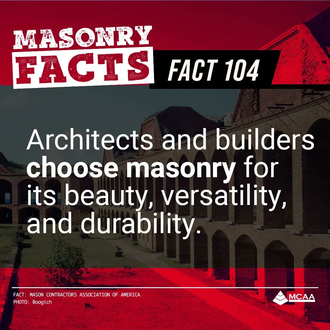 🧱 #MASONRY101: Architects and builders choose masonry for its beauty, versatility, and durability. <a href="/mcaa/">Mason Contractors</a>