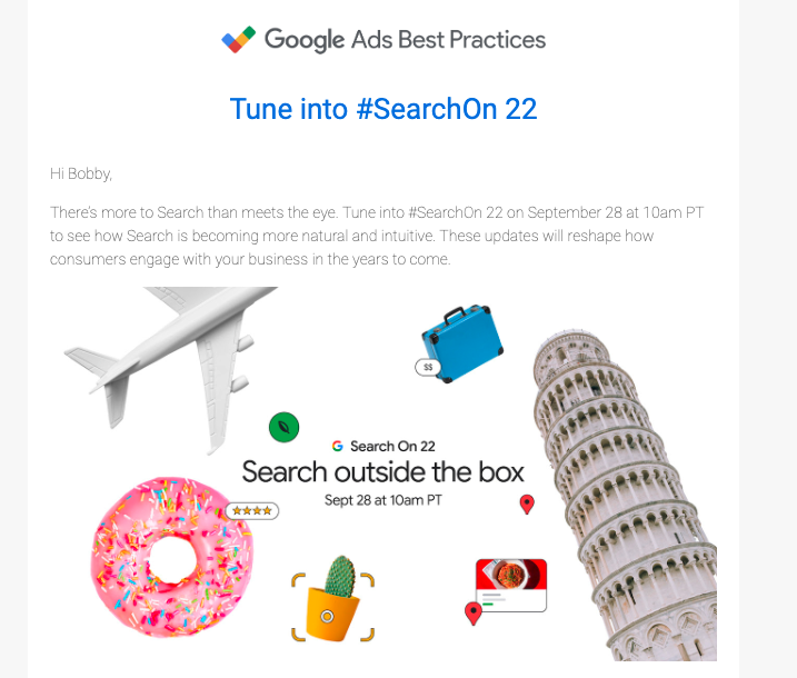 fritzemedia's tweet photo. See you there @GoogleAds #SearchOn https://t.co/iyBzWJniEd