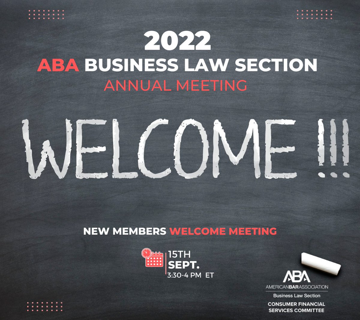 ABABusLaw_CFSC's tweet photo. Are you new to the CFSC? Come to our welcome meeting at 3:30 PM in the International Ballroom East, Concourse Level. https://t.co/VBvM32jXxT