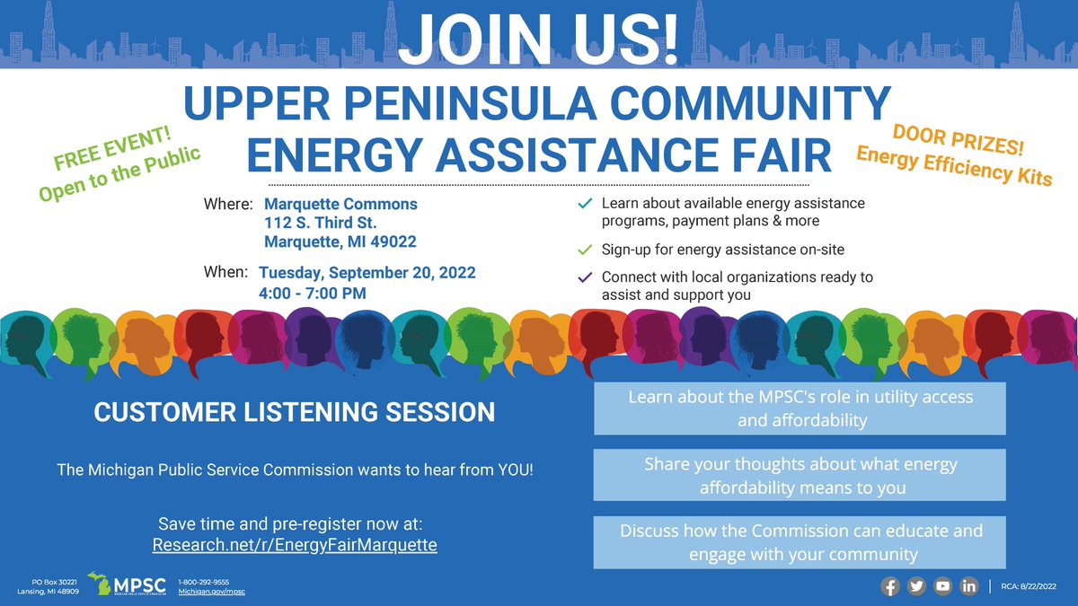 UPPCO's tweet photo. Join us at the Upper Peninsula Community Energy Assistance Fair on September 20 in Marquette
https://t.co/t2iJPuMT82 https://t.co/bguj91Xrzj