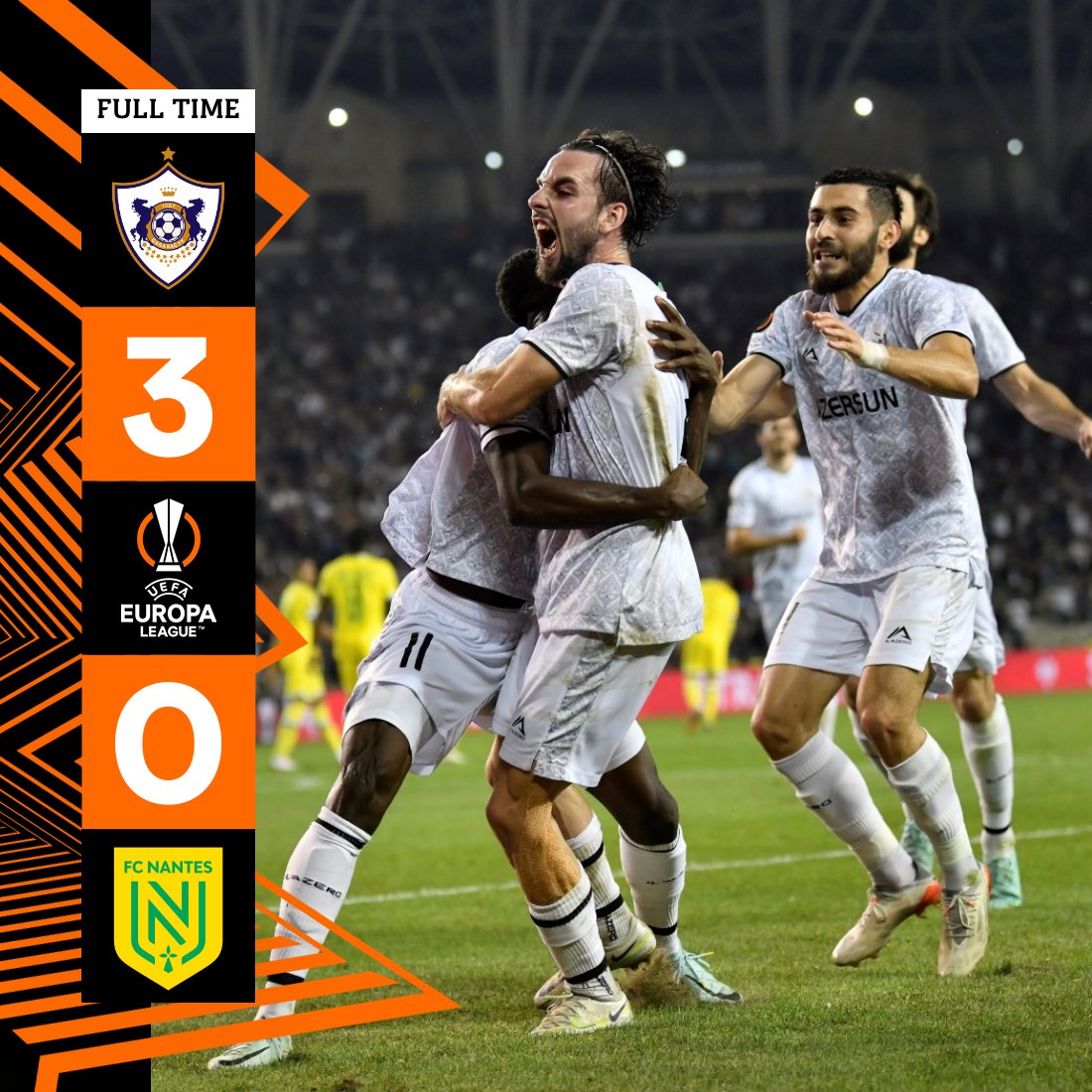 FKQarabagh's tweet photo. Oyun başa çatdı! Təbriklər, "Qarabağ" azarkeşləri!

#UEL #QFKFCN https://t.co/cJMCvp3RJH