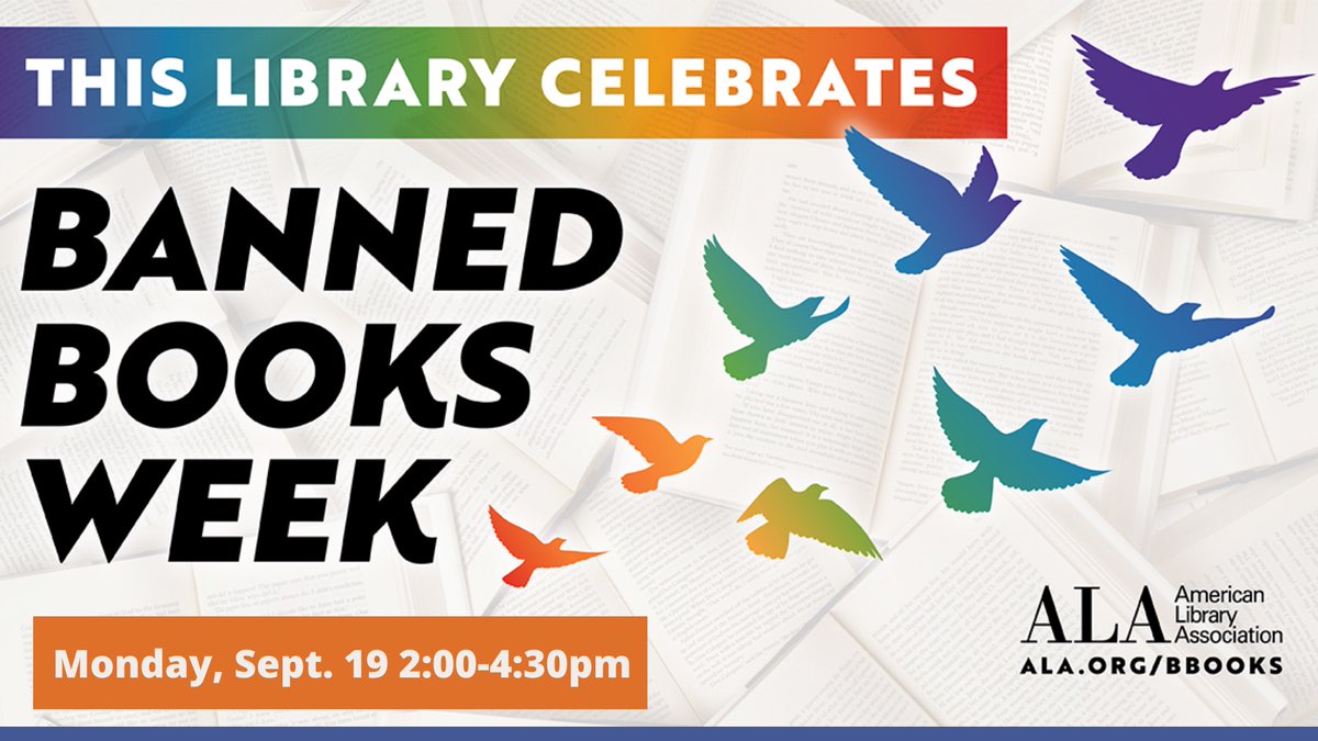 NDSULibraries's tweet photo. Come to the Main Library on Monday, September 19 from 2pm-4:30pm to try our Banned Books Challenge and sign up for a Public Library Card! https://t.co/jdvpz54i6v
