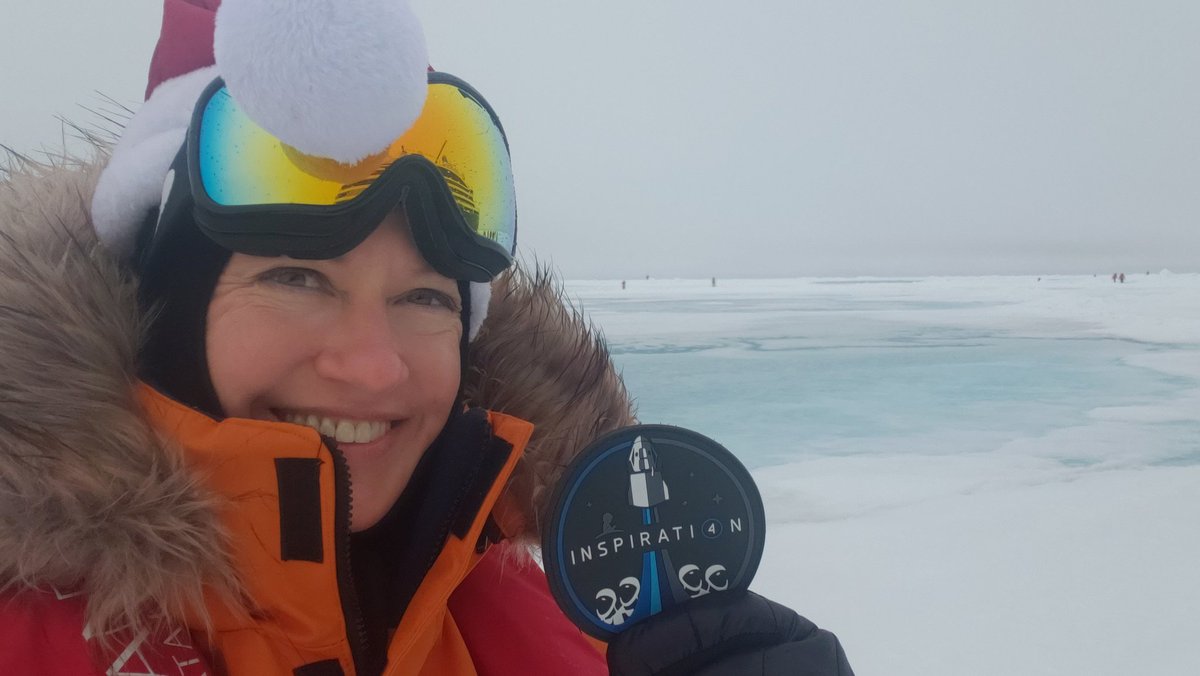 Congrats #inspiration4 crew on 1 yr launch anniversary! Wish I could have joined you on board but I brought a bit of your mission to the top of the world when I just visited the North Pole! <a href="/ArceneauxHayley/">Hayley Arceneaux</a> <a href="/ChrisSembroski/">Chris “Hanks” Sembroski</a> <a href="/DrSianProctor/">Dr. Sian “Leo” Proctor</a> <a href="/rookisaacman/">Jared Isaacman</a>