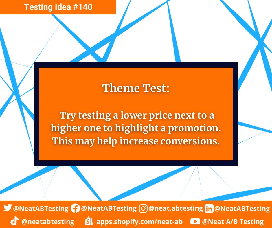 NeatABTesting's tweet photo. Running a promotion may increase your conversion rate  #neatabtesting #testingideas #shopify #ecommerce #product #conversion #buy #marketing #promotion #price #pricing https://t.co/NvIT1BTEAI