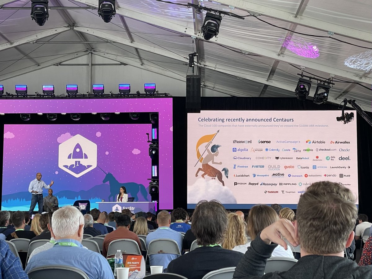 cloudinary's tweet photo. Great presentation today at @saastr from @BessemerVP reviewing their 2022 State of the Cloud Centaur Report.
Proud to be recognized as one of these Centaur companies with $100 million+ ARR. Thanks for the shoutout during today's talk!
#saastrannual #StateofTheCloud #Centaur https://t.co/50oGmEEd0n