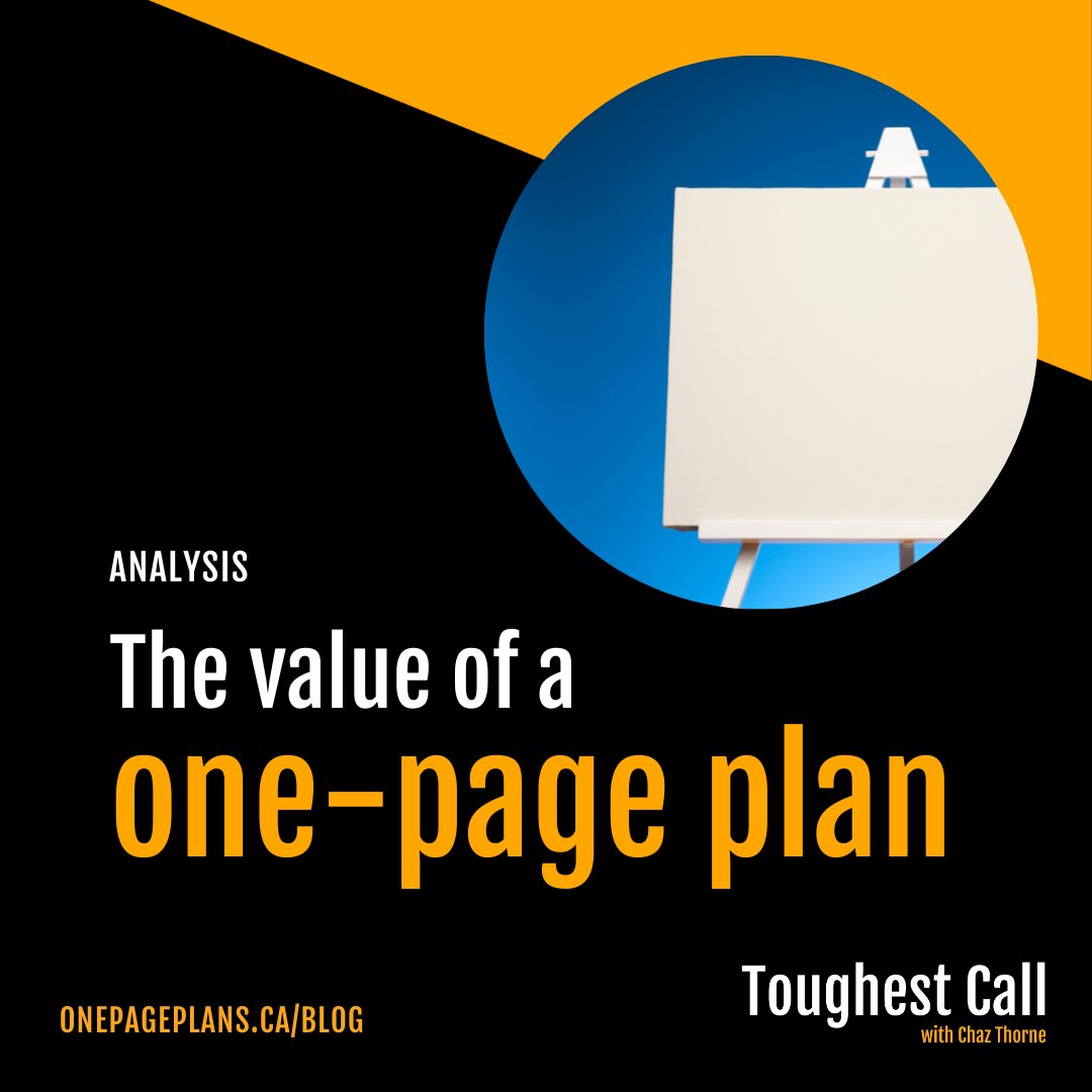 What’s the key benefit of putting your plan on one page?

It can guide you “toward a clearer vision of what you are attempting to build,” writes @OnePagePlansCa’s Chaz Thorne. 

Read the blog post: 1pp.ca/0sl6ug