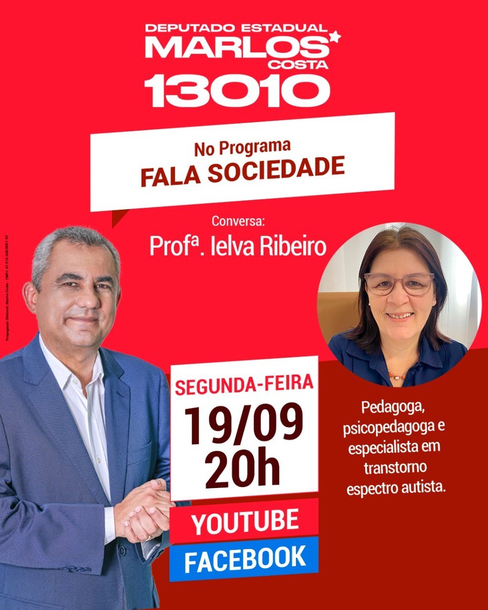 marloscosta's tweet photo. Em debate sobre Educação Inclusiva, o programa Fala Sociedade de Marlos Costa recebe Ielva Ribeiro na segunda-feira (19/09), às 20h. A psicopedagoga é especialista em transtorno espectro autista. 

Transmissões:
YouTube - https://t.co/7KDExa2T3V
Facebook - https://t.co/3NLiiBn9aM https://t.co/eOTTrXMAyb