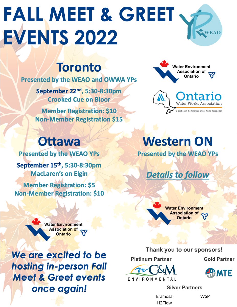 Don't forget! The #WEAO Fall Meet &amp; Greet in Ottawa is tonight, September 15th. Register here: lnkd.in/gSa6HUTj 

And, the Toronto Fall Meet &amp; Greet, organized by <a href="/WEAOntario/">WEAO</a>  and <a href="/OWWA1/">OWWA</a> YPs is next week, September 22. Register here: lnkd.in/g5nSrr6T