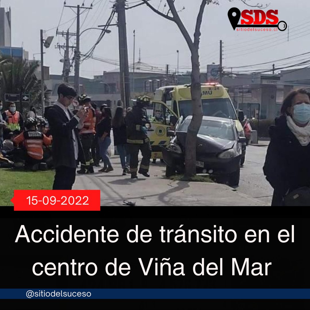 sitiodelsuceso's tweet photo. AHORA VIÑA DEL MAR: Colisión y posterior choque de automóvil contra árbol en calle Prolongación 5 Oriente con Limache. Equipos de emergencia trabajan en el lugar https://t.co/NqvfBxvlhw