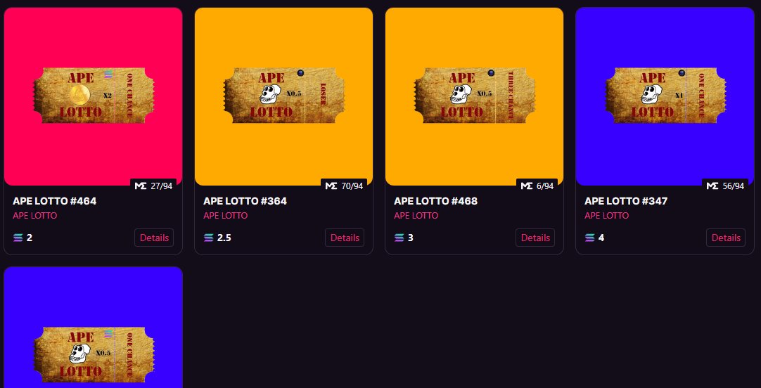 ApeLotto1's tweet photo. Do you want to buy an apelotto ticket at a reasonable price?
Mint at https://t.co/uRxBHqOPon
and it will be listed on @magiceden
https://t.co/rjG3BCR3jK

#SOLANA #NFTs #mint #SolanaGiveaway #solanaNFTproject https://t.co/wyYkVeO8Tf