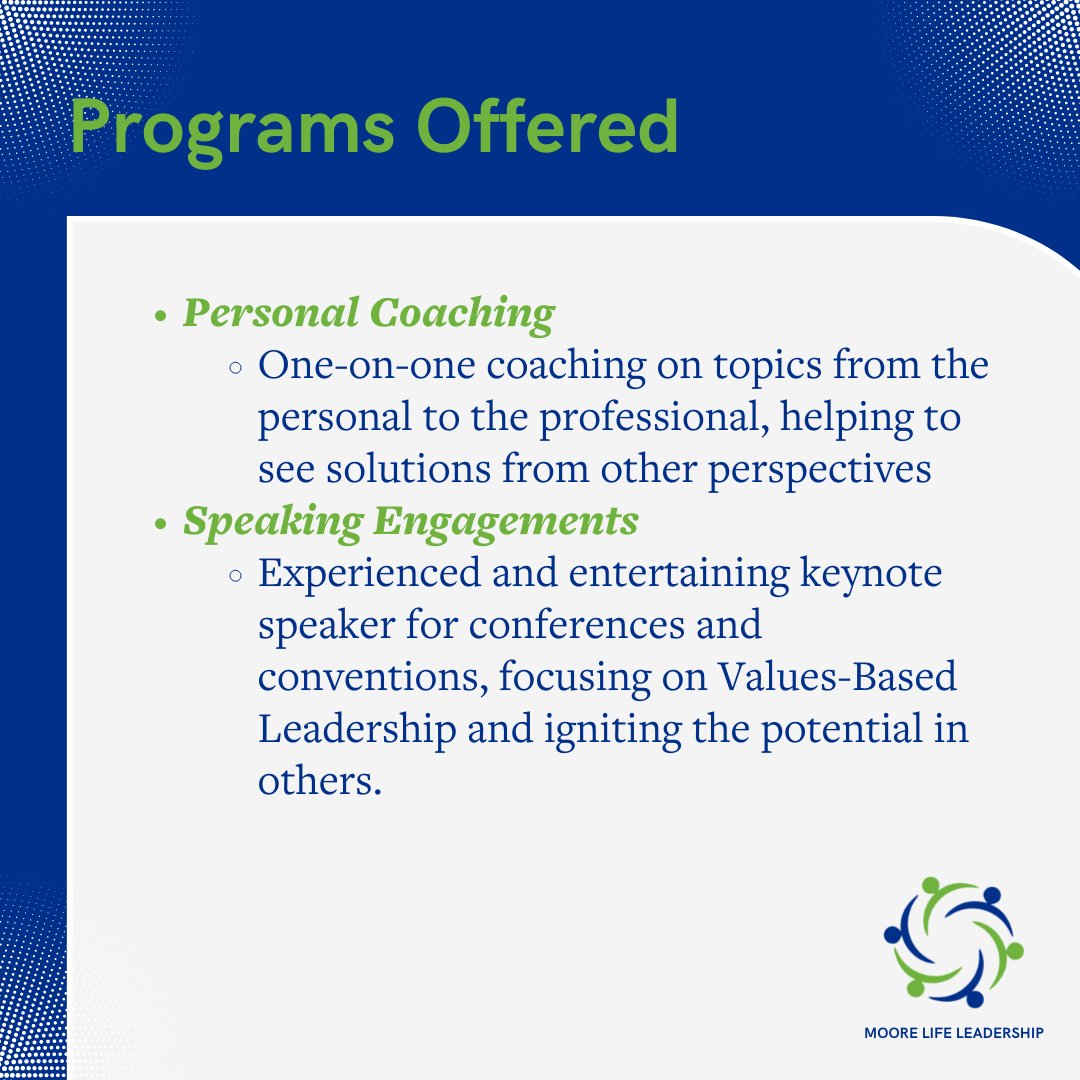 MooreLifeLead's tweet photo. Here are the programs under 
@MooreLifeLead
. Schedule a free session with me today! #mentorcoaching #personalcoaching #leadershipcoaching https://t.co/nzuRFElIzb