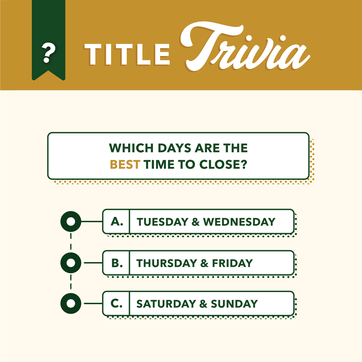 security1stitle's tweet photo. What days are best for closing? Comment below if you know! See all of our locations, and contact our local, experienced staff with any questions. https://t.co/Wb5UMr9tuK
#titleinsurance #realtors #titlecompany #realtorsafety https://t.co/8ELySsN50c