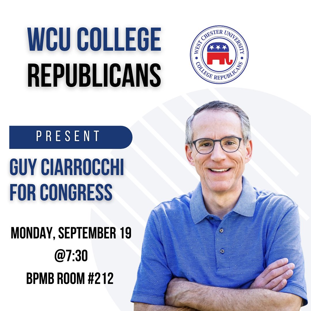WCUPA_GOP's tweet photo. 🚨🚨 ATTENTION CR’s 🚨🚨

— THIS MONDAY, September 19th, PA-06 Congressional Candidate, Guy Ciarrocchi, will be at our meeting! 

See EVERYONE on Monday! 

———————————————————
#ourguyforcongress #wcugop #redwave https://t.co/vOTBqZCQkw