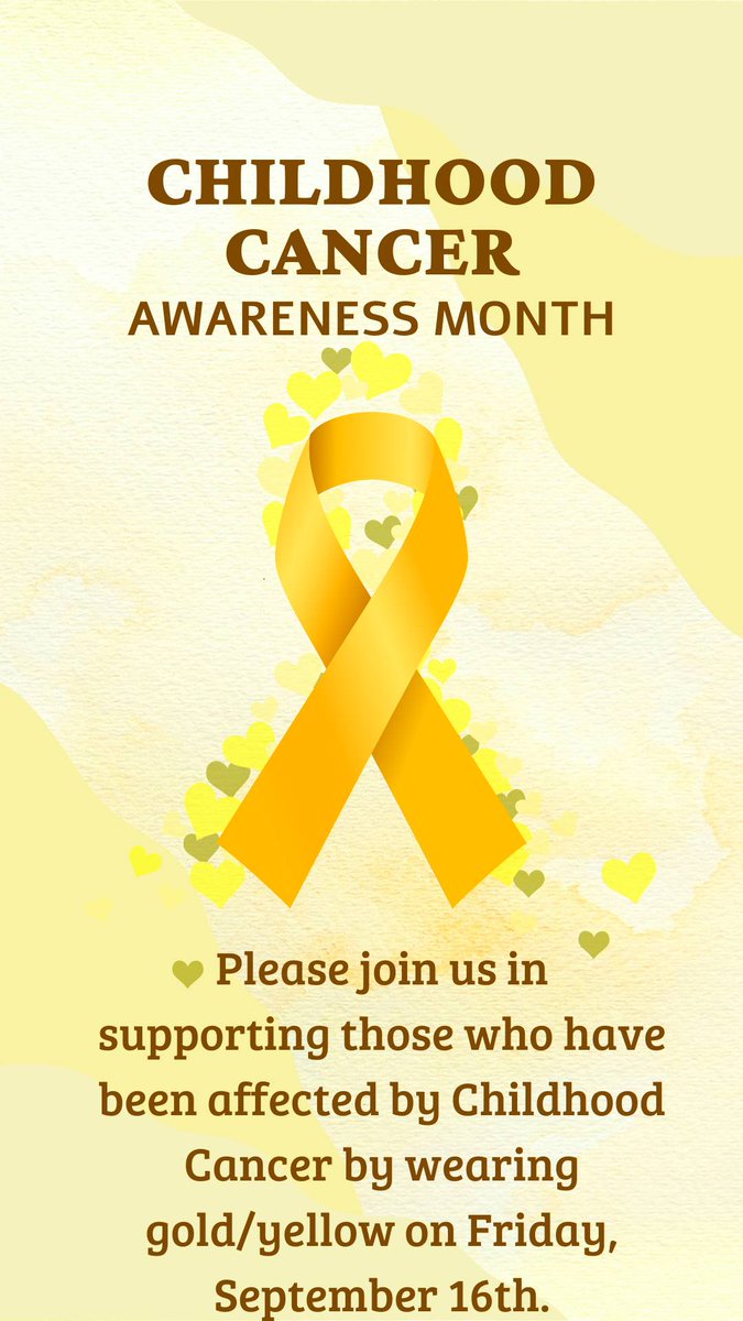 "About 1 in 285 children will develop cancer before the age of 20." 

Join us as we #GoGold tomorrow to support those who have been personally affected by childhood cancers!