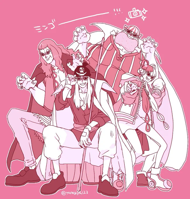 疲れてる時に描いた赤髪🏴‍☠️ファミリーです
何故かウタちゃんがいる。 