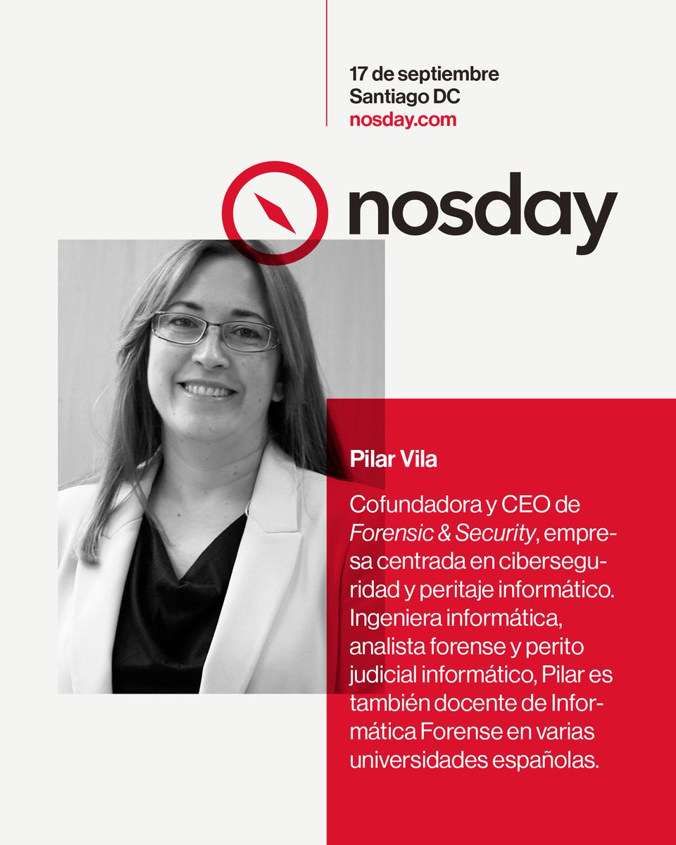 🔴 Hoy hablamos de nuestra ponente <a href="/PilarinaVilla/">Pilar Vila</a>, que es cofundadora y CEO de @ForensicSec, empresa centrada en ciberseguridad y peritaje informático.