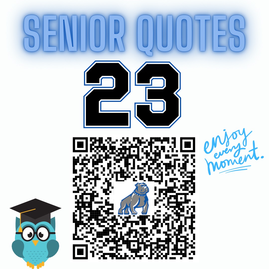 BraddockBulldog's tweet photo. Seniors, it’s time to start submitting your Senior Quotes! Submit your quotes via Google Form, which can be found on the Braddock LinkTree (link in our IG Bio), or by scanning the QR Code. @SuptDotres @MDCPS @MDCPSSouth @SROMartinTReid    #MakeItBraddock  #Yearbook #SeniorQuotes https://t.co/ohr265xCjL