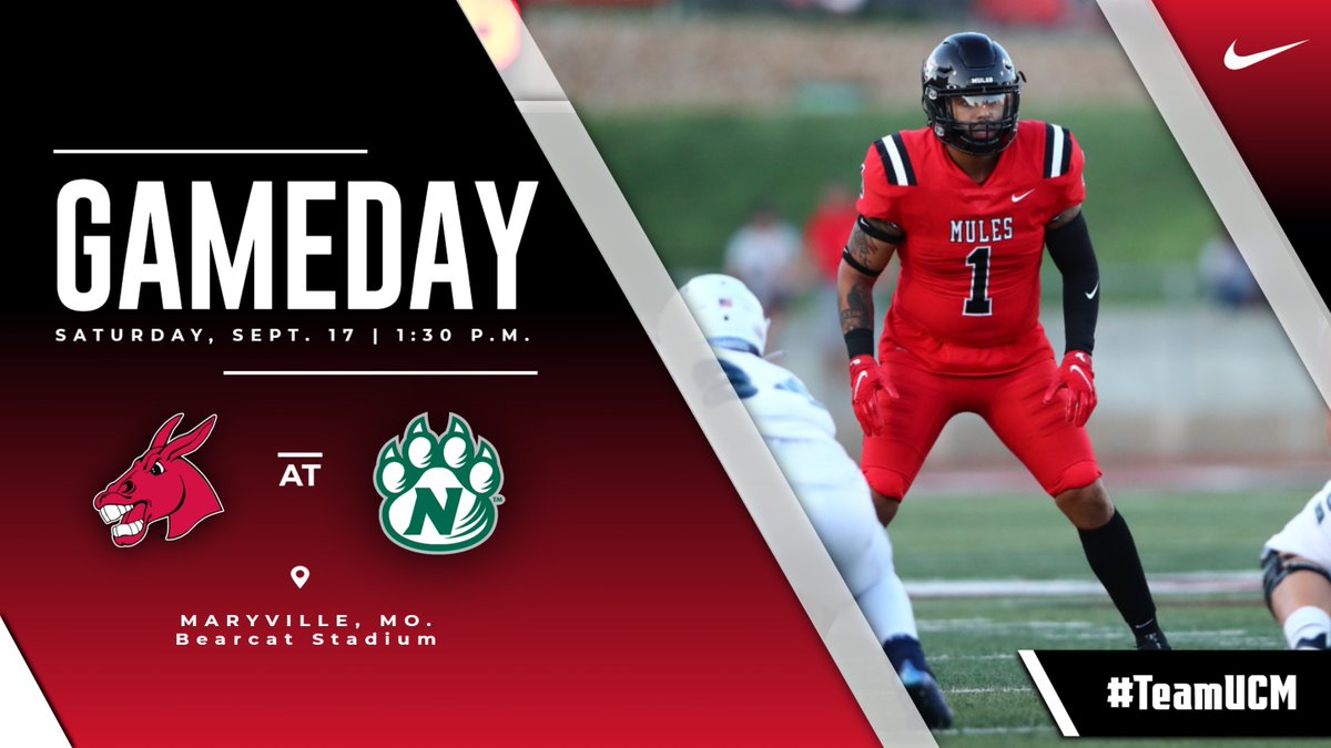 On the 🛣️ in Maryville today for a showdown at No. 2 Northwest Missouri. 🕜 | 1:30 p.m. 🏟️ | Bearcat Stadium 📻 | 1450 KOKO, 107.9 FM, 98.5 The BAR 🔊 | WarrensburgRadio.com 💻 | TheMIAANetwork.com/UCMMULES ($) 📊 | bit.ly/3eRY8ts #teamUCM x #MuleBrothers