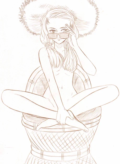 眉間にシワ寄せたおじさんばかり描いていたので息抜きに落書き。いずれ描きたい漫画のヒロイン(斜視がチャームポイントの全裸主義マン)です。 