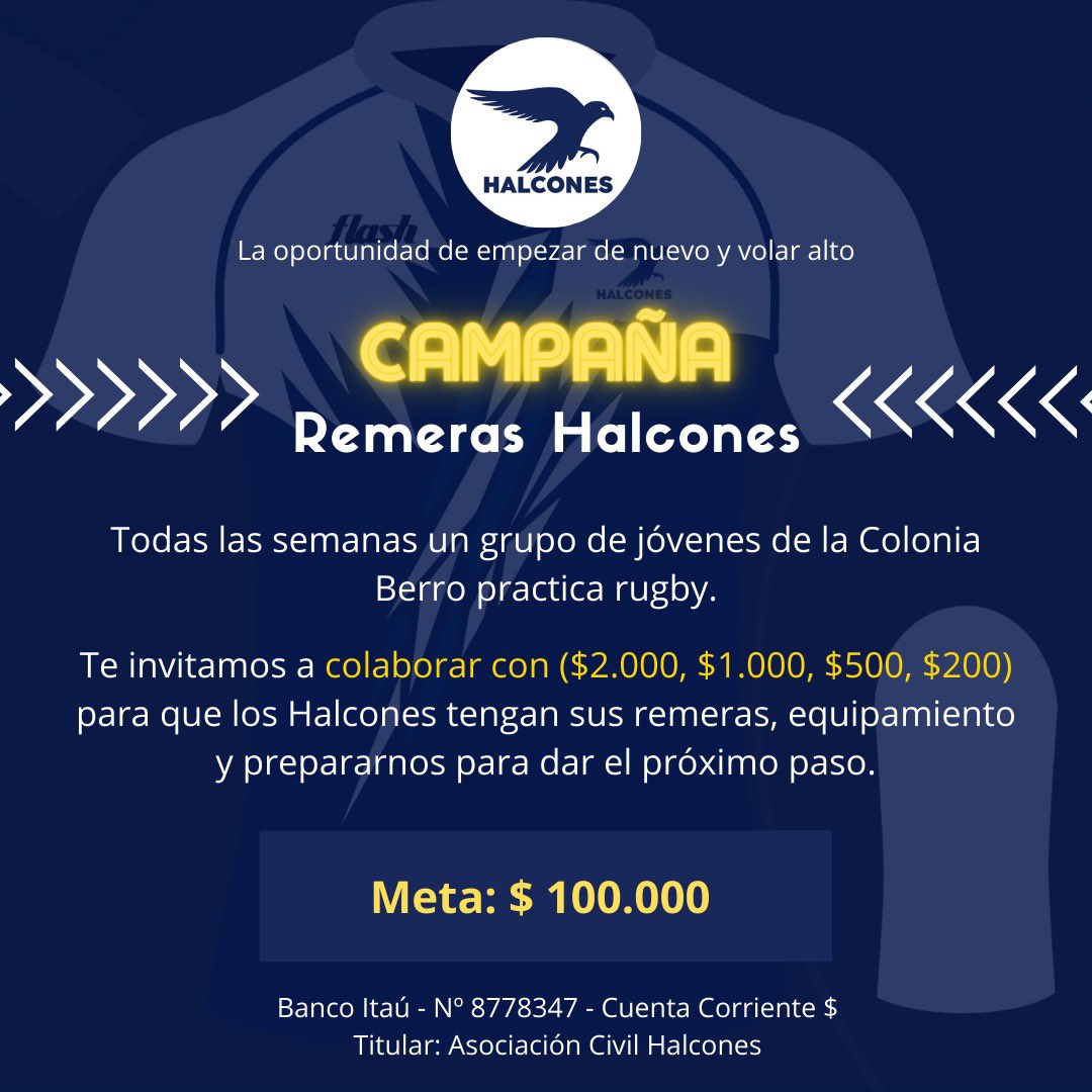 Acá llegaron las novedades 👇🏽

Seguimos yendo cada martes a entrenar, y cada sábado a charlar con ellos. Nuestro próximo objetivo, es que cada Halcón tenga su remera 🏈

¡Y vos nos podes ayudar! Nunca es poco cuando el ❤️ es grande 

¡Para empezar de nuevo y volar alto! 🦅