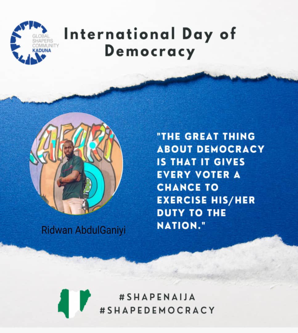 KadunaShapers's tweet photo. Happy International Democracy Day! 

#ShapeNaija #ShapeDemocracy https://t.co/RtRk4UZ5eB