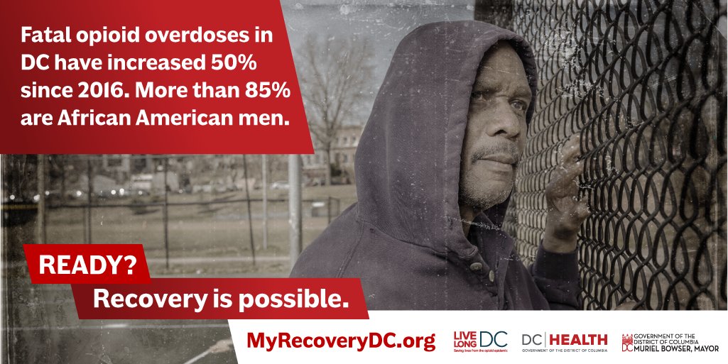 _DCHealth's tweet photo. In DC, fatal opioid overdoses have increased 50% since 2016. More than 85% are African American men. We have people & resources to help those seeking #recovery. Learn more at https://t.co/TJfZso68gQ. #MyRecoveryDC #LiveLongDC https://t.co/knDOOiUlZ1