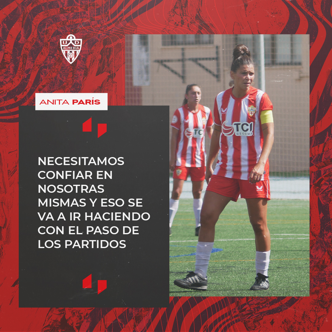 💬 La capitana <a href="/anitaparis2/">anita paris</a> tiene claro que la paciencia será la clave para el crecimiento de la UD Almería Femenino dentro de Segunda División RFEF.

📻 Podrás escuchar más sobre sus declaraciones en el informativo de #UDARadio.