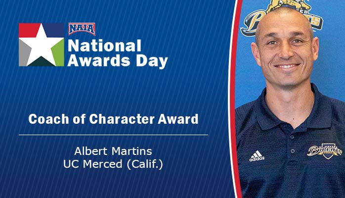 NAIA's tweet photo. Congratulations to @CoachMartins10, of @UCMercedBobcat, for being awarded the 2021-22 NAIA Coach of Character® Award. From recruiting, to coaching to teaching the importance of building character is ingrained in his actions. 
Bio: https://t.co/O4cUW92OyO

#NAIACofC #NAIAMSoccer https://t.co/Hk3rVGggEl