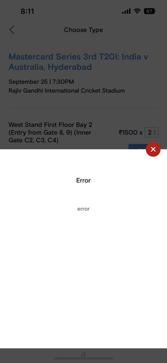 chicha_5541's tweet photo. @paytminsider Did anyone got tickets ?? Getting error for all sections https://t.co/MaSvhsEPgf