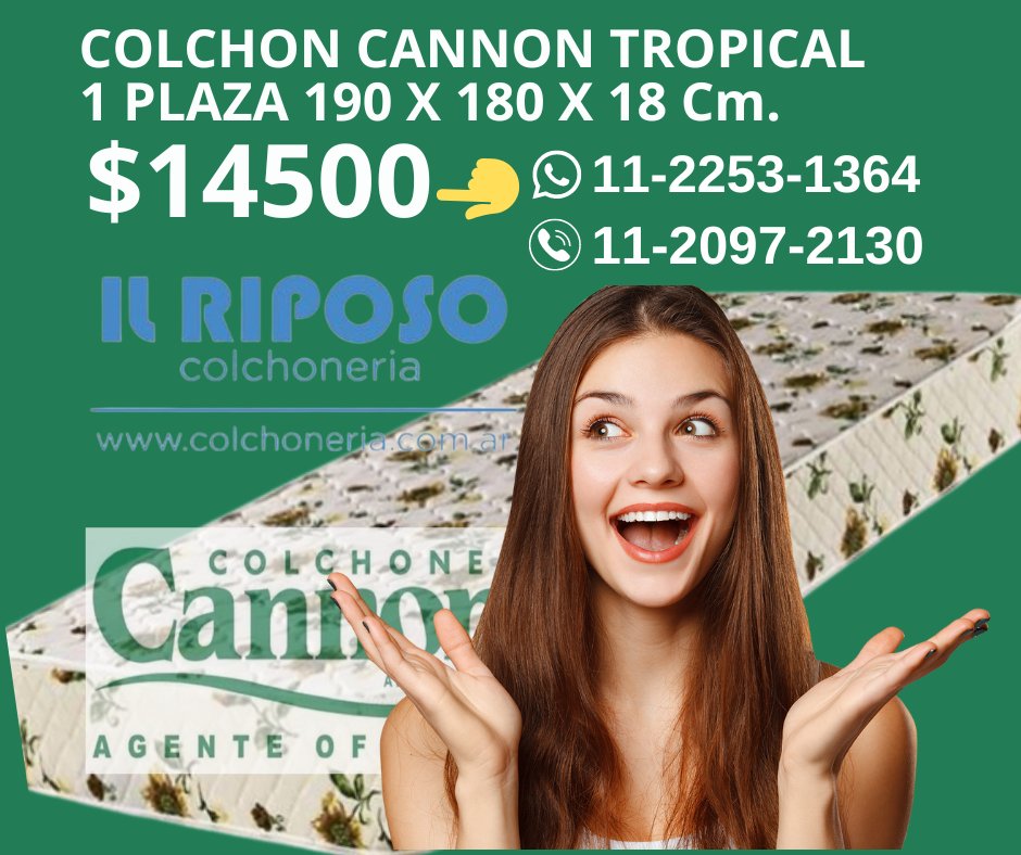 Colchon 1 PLAZA (80 x 190 x 14 cm) Cannon Tropical