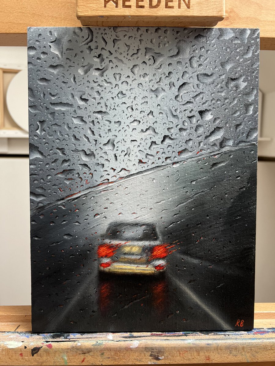 rionabuthello's tweet photo. My oil painting of a rainy windshield https://t.co/BevFk9cBcF
