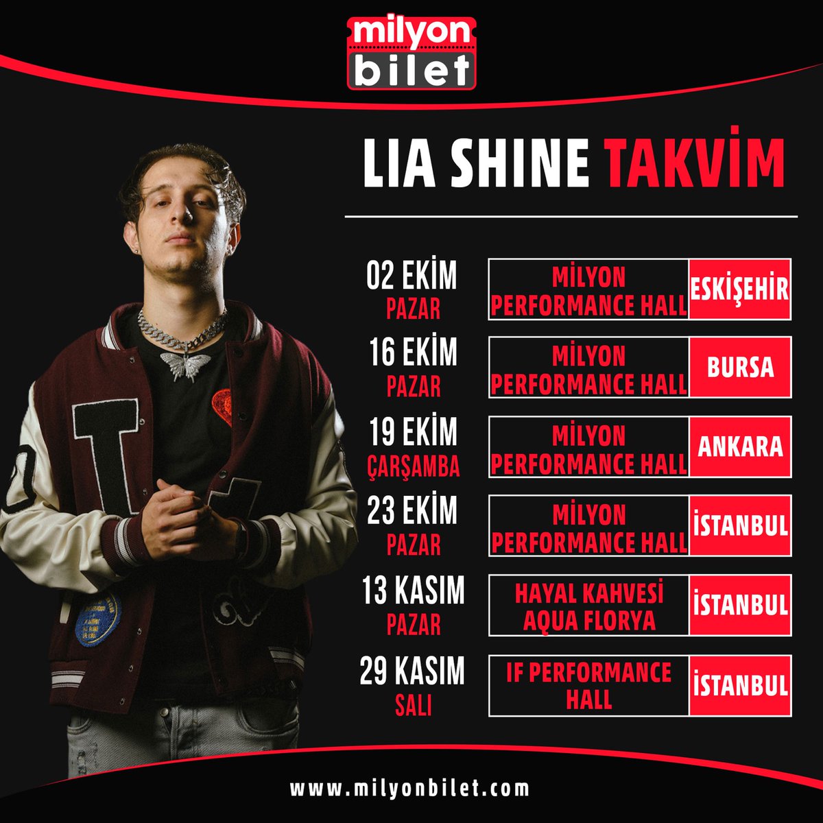 milyonbilet's tweet photo. Lia Shine konser biletleri Milyon Bilet’te! 🖐

Biletler https://t.co/tRjTeHnX1i | milyonbilet APP'te 📲

@liashinee

#liashine #milyonbilet #konser #yüzdeyüzmüzik #eskişehir #ankara #milyonperformancehall #hayalkahvesi #istanbul #bursa https://t.co/oQ2dMR5VB2