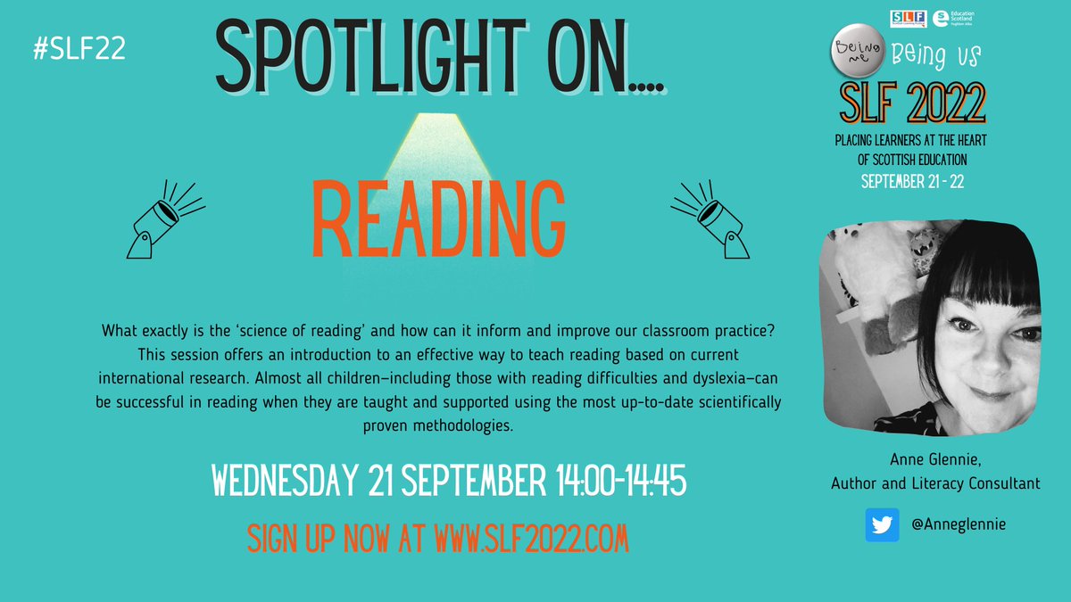 I'm delighted to be presenting at #SLF22 next Wednesday at 2pm on the Science of Reading 😲 📚🧠. Please do come if you can. 🙏

Registration is free and allows access to all sessions which are also recorded. 😁

slf2022.com/registration/ 

#SoR #Dyslexia #RightToReadScotland