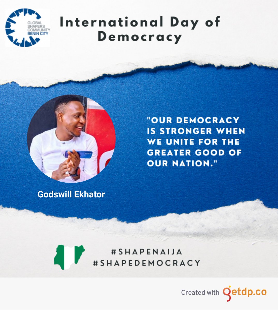 AimGod09777722's tweet photo. To commemorate this year's International Democracy Day, the @globalshaperscommunity in Nigeria is embarking on a collective campaign to support media freedom in order to promote a sustainable democracy in Nigeria.
#ShapeNaija #ShapeDemocracy https://t.co/YmdZYR3WFk