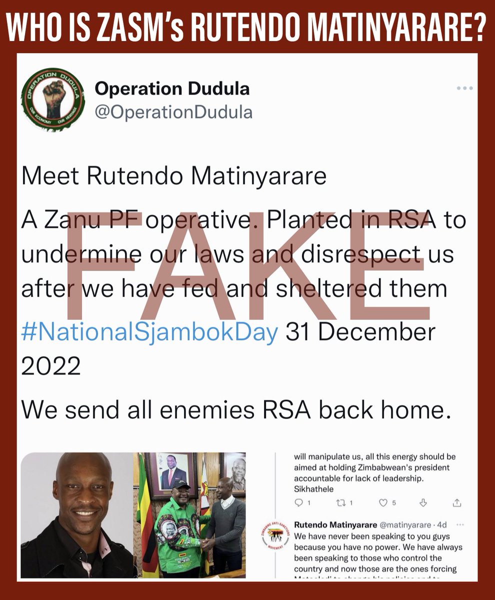 ZASMorg's tweet photo. #RutendoMatinyarare is #ZASMorg chairman. ZASMβs role is to fight illegal Zim sanctions, economic exclusion, media propaganda, suppression of Zim rights to free trade, free movement & right to work. ZASM uses the law, information and facts to challenge how people see Zim. https://t.co/ivS3SwQCGU