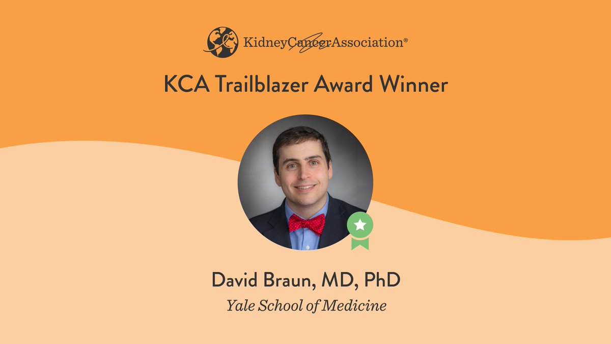 KidneyCancer's tweet image. ⭐️Congratulations to KCA Trailblazer Award winner 
@BraunMDPhD @YaleCancer @YaleMed! His research will dissect the #immunobiology of #chromophobe #RCC using single-cell transcriptomics. #kidneycancer kidneycancer.org/2022-grants/