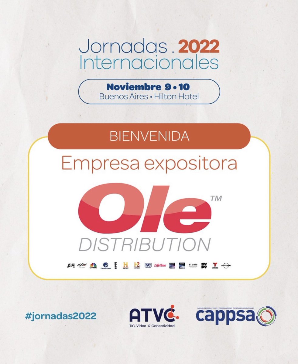 CAPPSA_ok's tweet photo. 👋 ¡Bienvenida, #Ole a #Jornadas2022!
⭐La empresa será una de las expositoras del Encuentro de conectividad, contenidos y TICs.
📋 ¡Tu organización aún puede ser parte del evento! Accedé a la información detallada en https://t.co/wPaT39ECZD #oledistribution https://t.co/gQYgOkpiWY