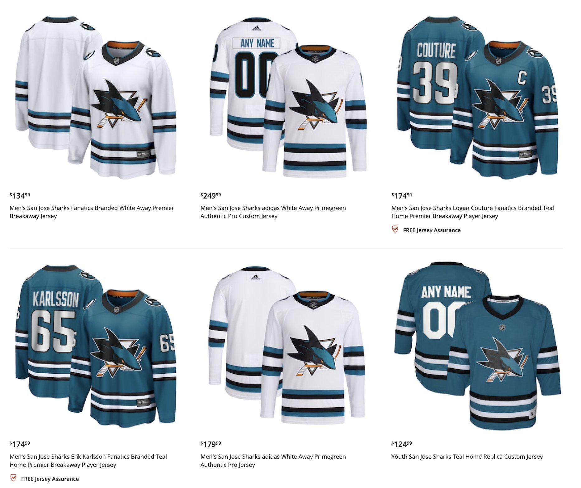 San Jose Sharks Youth Premier Custom Jersey - Teal