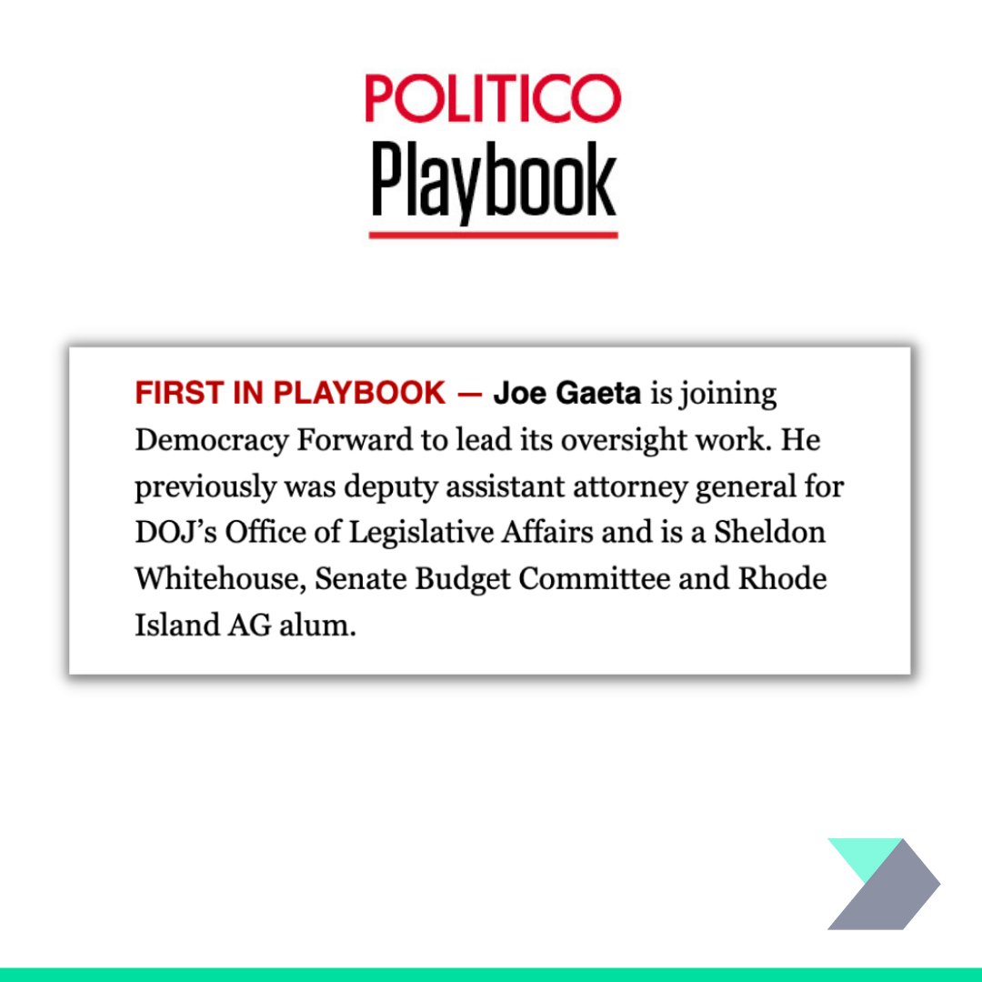 DemocracyFwd's tweet photo. ICYMI, our newest addition to #TeamDF is Joe Gaeta, an outgoing top DOJ official and a veteran of Capitol Hill.
Learn more about Joe & our full suite of new strategic hires who are joining @DemocracyFwd as we expand the scope and impact of our work:
https://t.co/aiQxQty4wW https://t.co/F52qRuX1lB