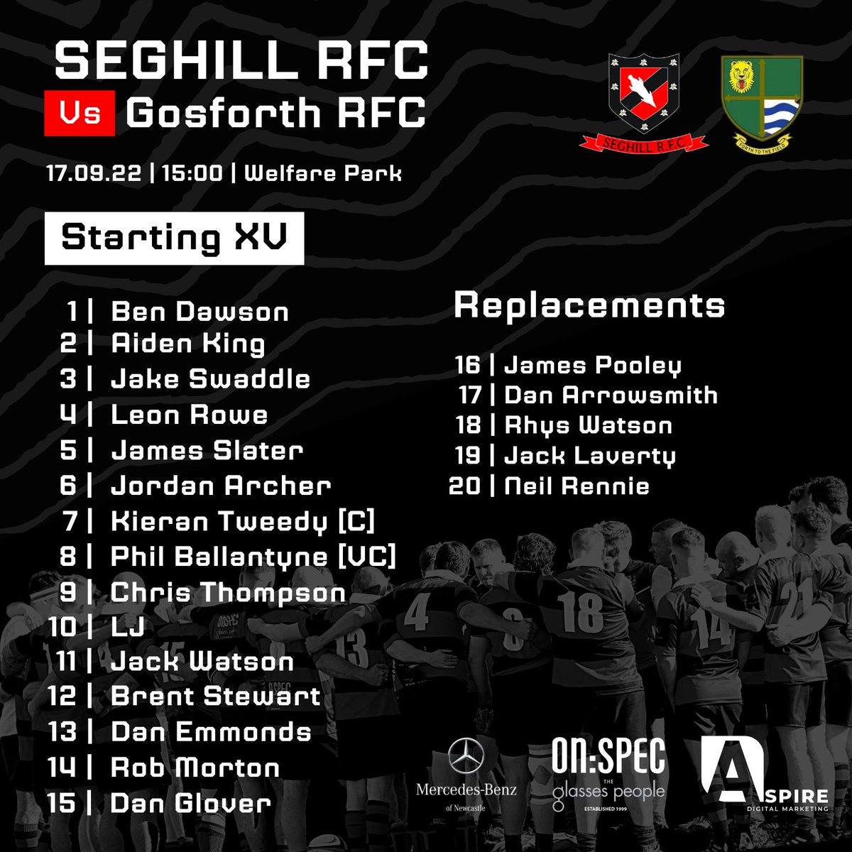 TEAM NEWS | This is how the Hill will line up in the first competitive game of the 22/23 season. 🟥⬛

Congratulations to the players making their Seghill debut this week. Go well! 

#UpTheHill #Seghill #NorthumberlandRugby #NorthEastRugby #TeamNews #RugbyUnion