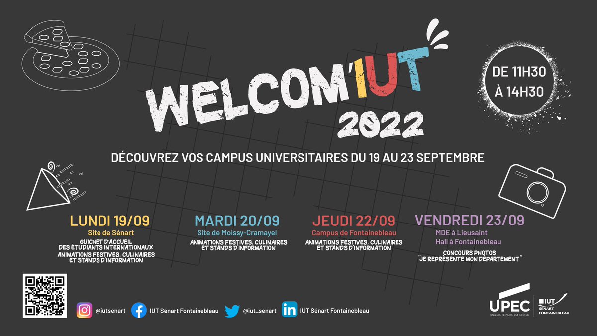 IUT Sénart Fontainebleau (@iut_senart) on Twitter photo Faites la rentrée au Welcom'IUT 2022 !
Afin de faciliter votre arrivée, du 19 au 23 septembre de 11h30 à 14h30, <a href="/iut_senart/">IUT Sénart Fontainebleau</a>
met en place un ensemble d'activités pour vous familiariser à votre nouvel environnement !
📲iutsf.u-pec.fr/l-iut/actualit…
#campus #bienvenue #rentrée Faites la rentrée au Welcom'IUT 2022 !
Afin de faciliter votre arrivée, du 19 au 23 septembre de 11h30 à 14h30, <a href="/iut_senart/">IUT Sénart Fontainebleau</a>
met en place un ensemble d'activités pour vous familiariser à votre nouvel environnement !
📲iutsf.u-pec.fr/l-iut/actualit…
#campus #bienvenue #rentrée