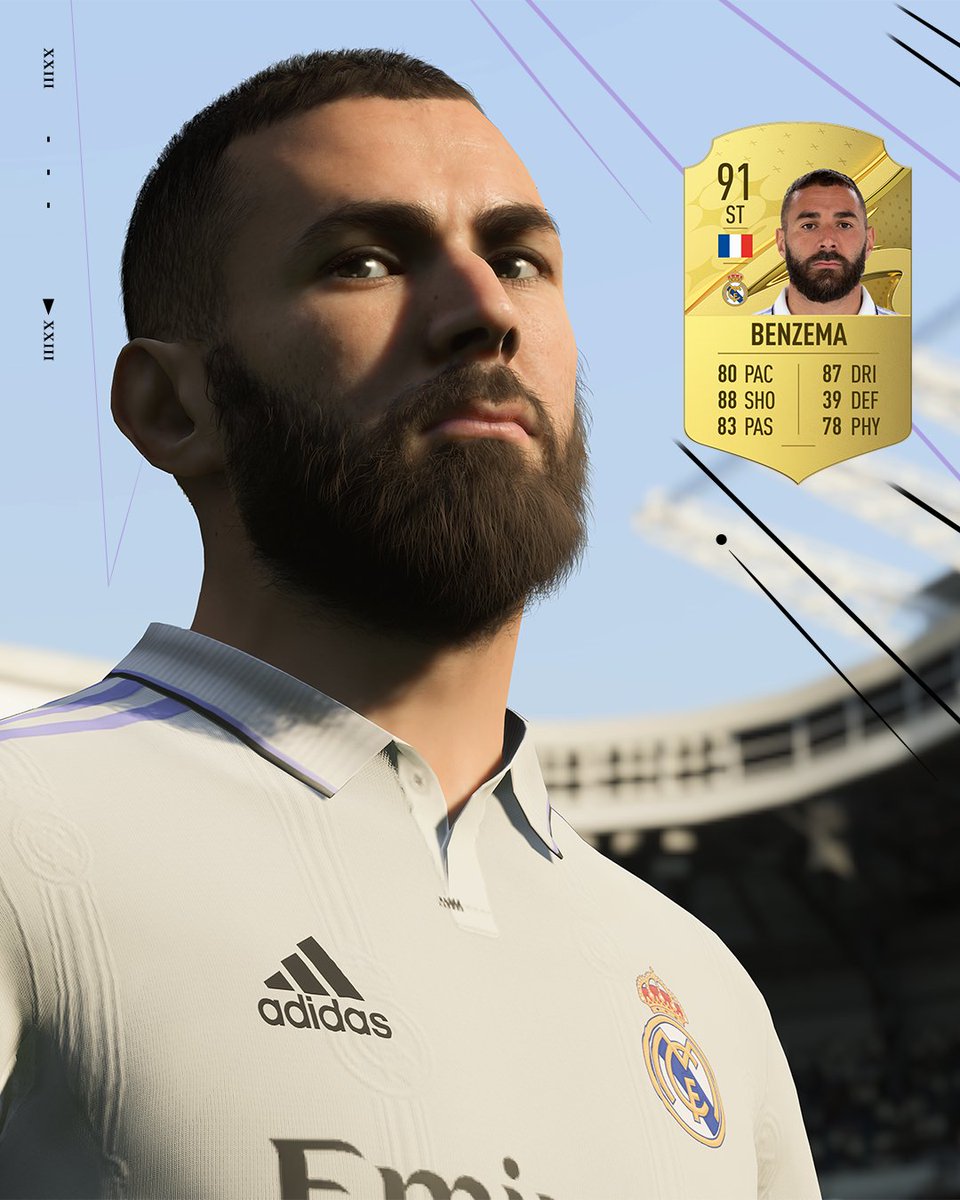 realmadrid's tweet photo. 🎮 ¡Todos los #FIFARatings del @realmadrid! 🔥
🔝👏 @Benzema https://t.co/d7rBQ6dvTp