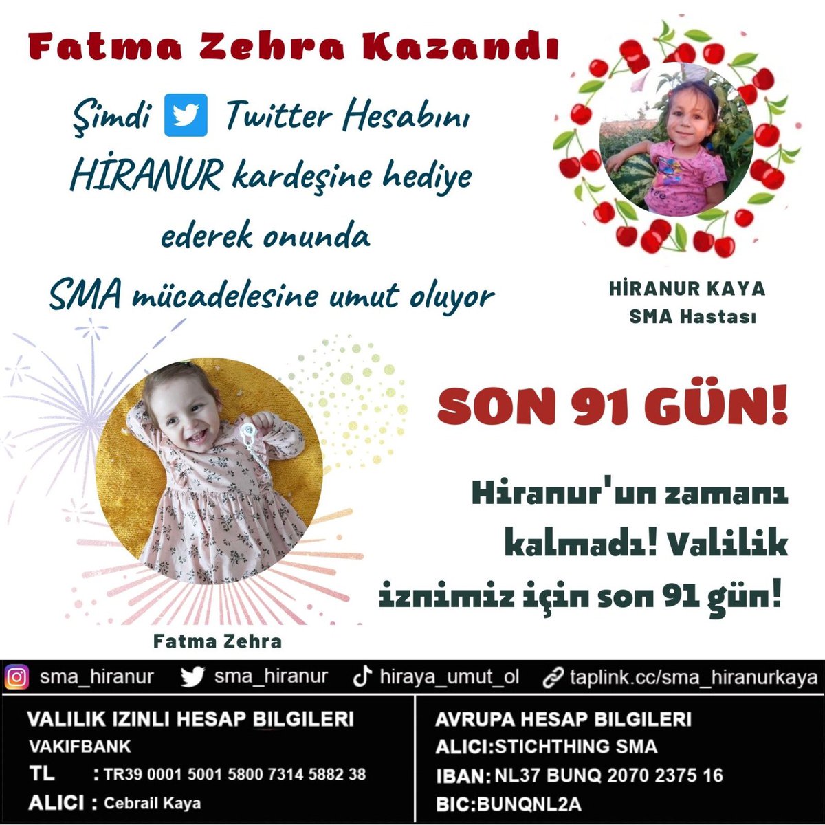 SMATIP2Hiranun's tweet photo. Sevgili Fatma Zehra’nın ailesi bu zorlu yolculukta hesaplarını Hira Nur’a  hediye ederek mücadelemize destek verdiler.Çok teşekkür ederiz. 
Bu sayfayı artık SMA savaşçısı Hira Nur Kaya için kullanıyor olacağız..Ayrıca desteklerinden dolayı @bjkcehennemi_ ‘ne de teşekkür ederiz❤️ https://t.co/6va4Ir7oi4
