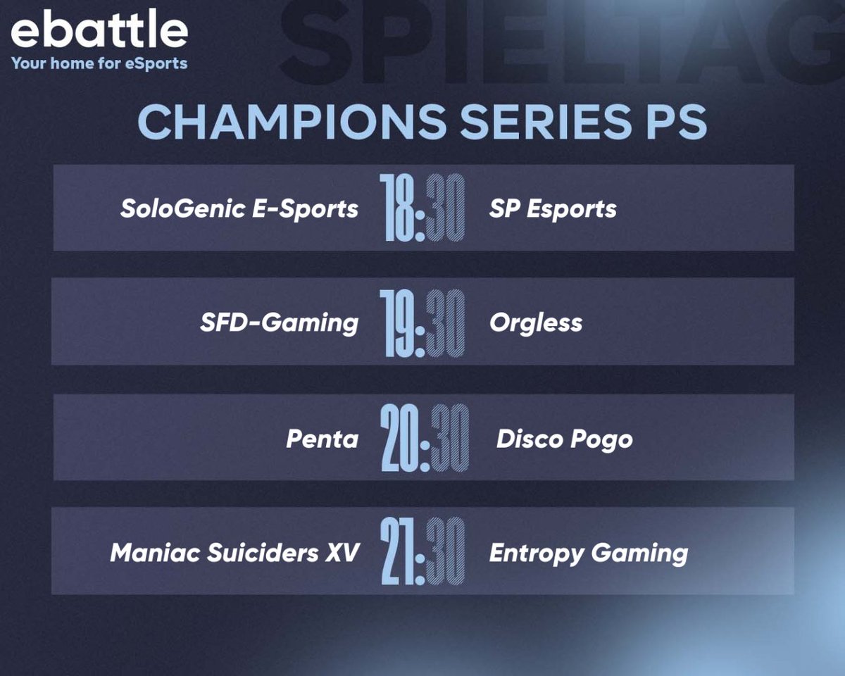 🏆 #RainbowSix - #PS 🏆

Spieltag zwei der PS Champions Series Stage 2!

Die Partie um 18:30 Uhr wird aufgrund einer Verlegung nicht übertragen.

Beim Rest wird eingeschaltet!
🕖 19:30 Uhr
🎙️ <a href="/pefkari94/">Jens | Pefkari94</a> 
📺 twitch.tv/pefkari94_

#yourhomeforesports