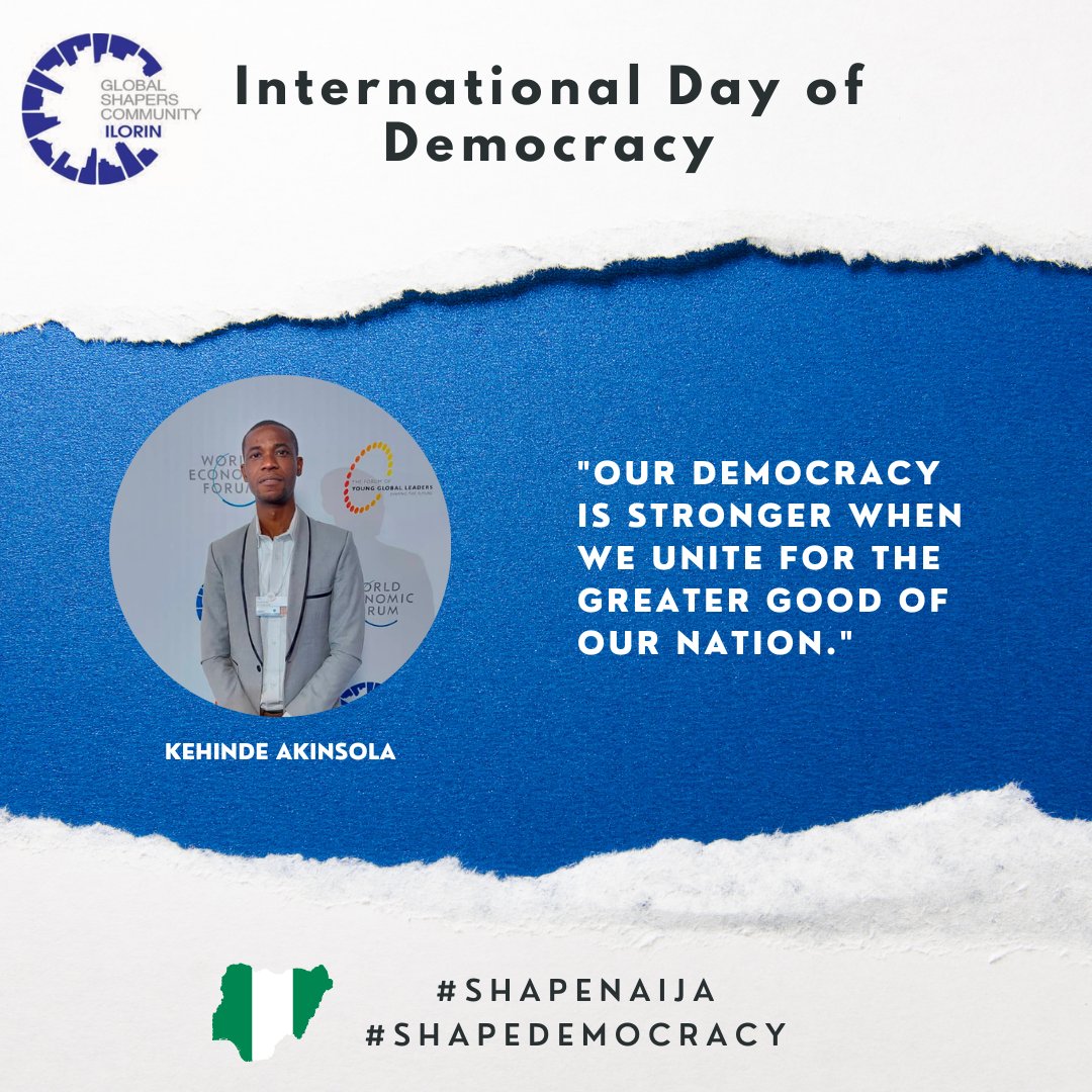 kkennyje's tweet photo. "Our democracy is stronger when we unite for the greater good of our nation" - All @GlobalShapers hubs in Nigeria 

Happy #InternationalDayofDemocracy 

#ShapeNaija
#ShapeDemocracy https://t.co/5vMSAPeLFD