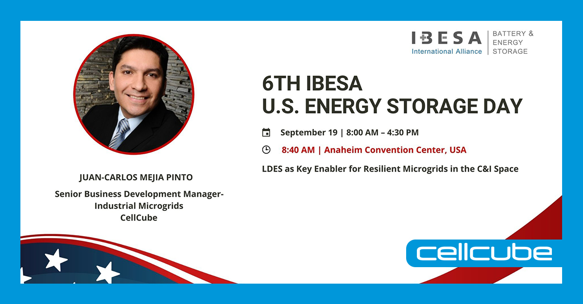 cellcube's tweet photo. Our colleague Juan-Carlos Mejia Pinto will participate as speaker in the #IBESA and RE+ workshops at the US Energy Storage Day on 19.9. in Anaheim.
Don’t miss to meet him at the RE+“Solar Power International” &amp; “Energy Storage International” next week.
https://t.co/stUOtECslx https://t.co/iSRQFBc7yX