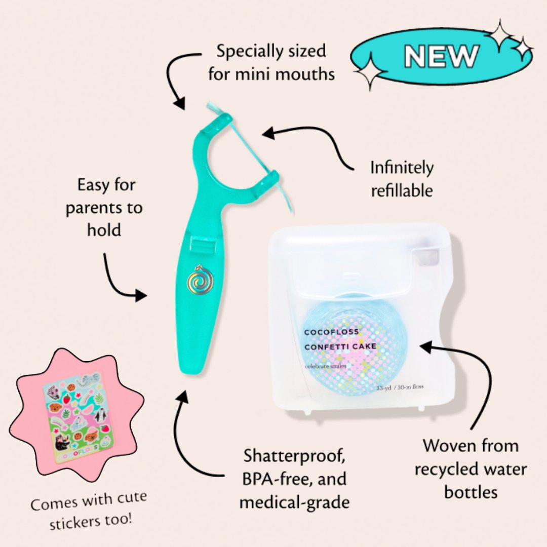 meetcocolab's tweet photo. As a dentist & mom, Cocofloss co-founder Dr. Chrys thought of everything when making the Kids Refillable Cocoflosser. We think the FREE stickers are essential for kids! ✨😉
.
.
.
.
#flosspicks #flossers #toothpicks #kidsdentist #childrensdentist #reusable #babyteeth #wovenfloss https://t.co/mMa1FUkFzT