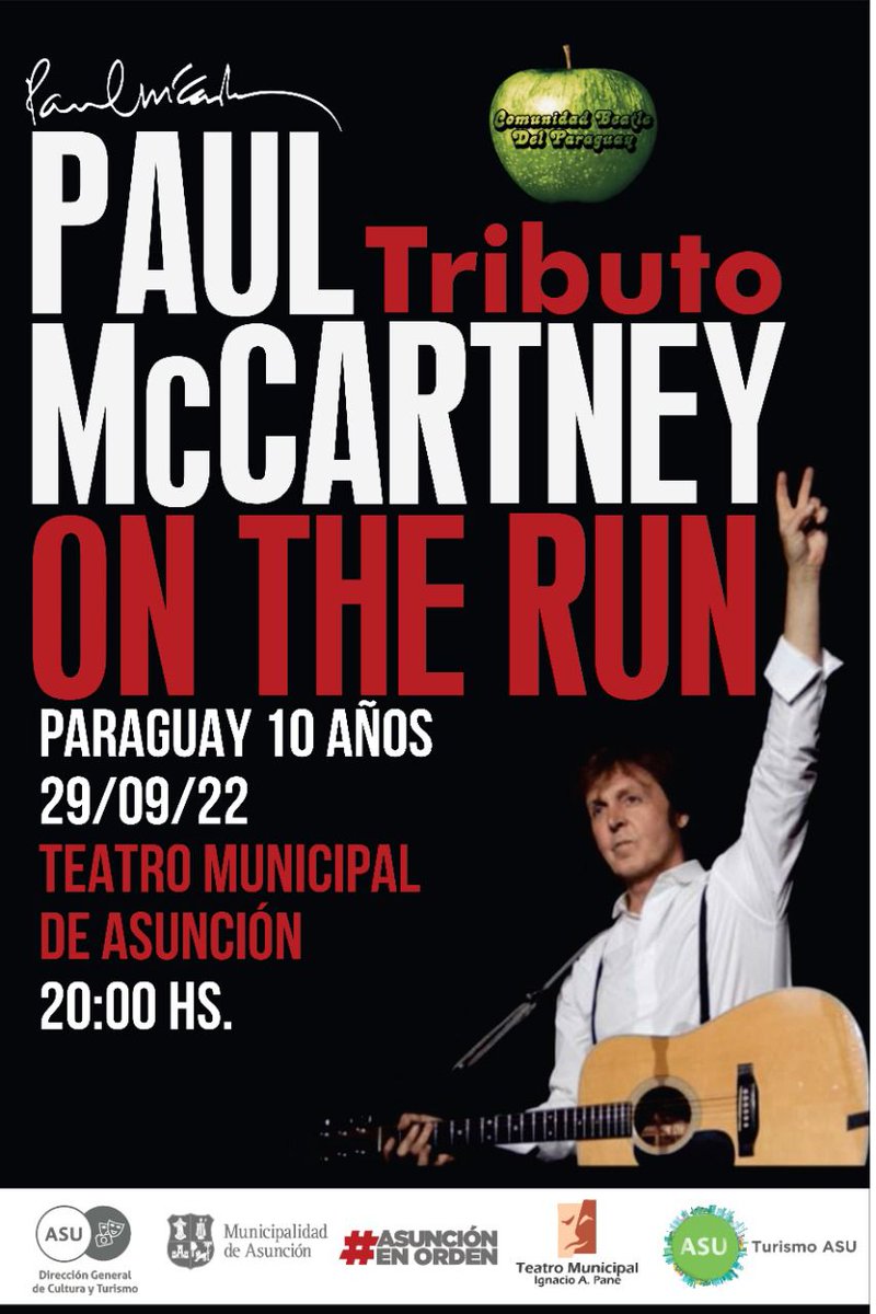 Ouuuu hina! El 29/09 todos al @TeatroMunicAsun con la @ComuBeatlePy para recordar 10 años de la ilustre visita de @PaulMcCartney a #Paraguay