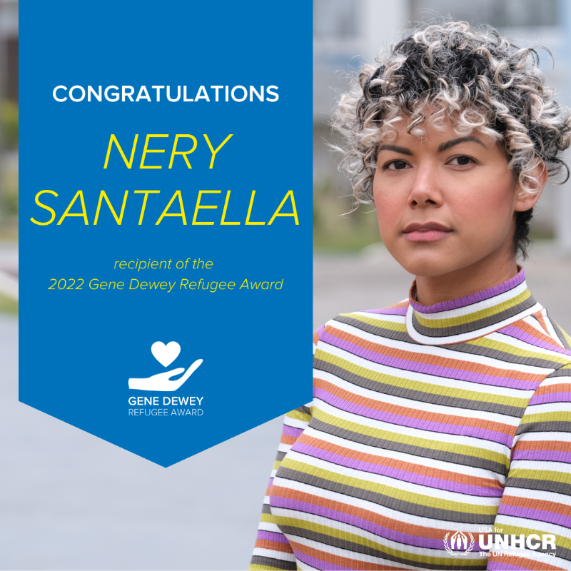 UNRefugeeAgency's tweet photo. 📣 Announcing the 2022 #DeweyRefugeeAward recipient: Nery Santaella!

A Venezuelan refugee herself, Nery founded @VenezuelanVoice, a refugee-led media initiative that provides lifesaving information to people fleeing Venezuela.