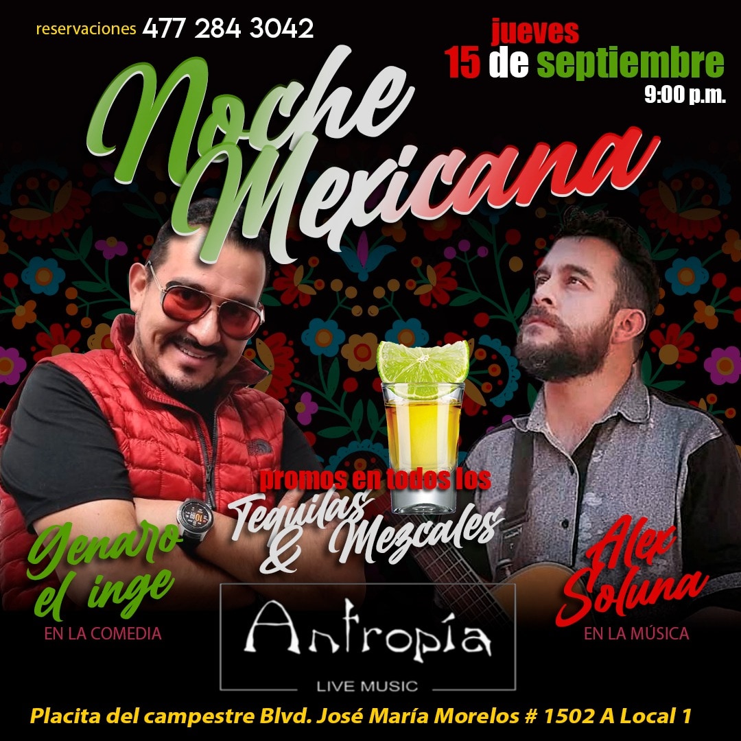 Nos vemos hoy en Antropía Live Music. ¡Noche Mexicana! ¡Reserva ya!